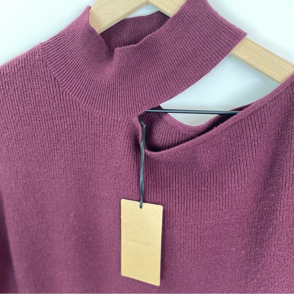 Halogen Burgundy Cutout Shoulder Sweater Dress - Size Small | Mock Neck, L/S - Picture 4 of 7